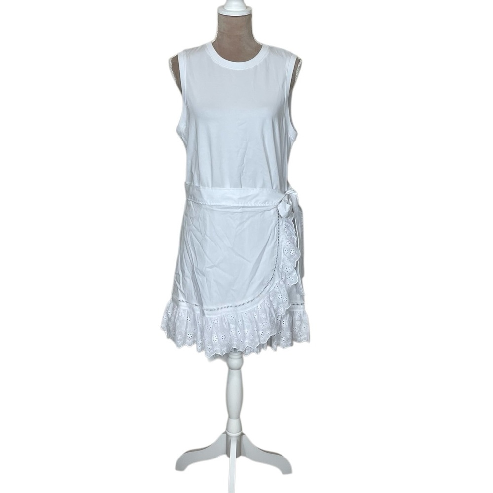 cinq a sept “Mahlia” White Eyelet Detail Ruffle Wrap Mini Dress NWT $325 - Picture 6 of 15